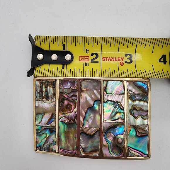 Vintage Abalone Mosaic Western Belt Buckle Retro Mosaic Kaleidoscope Silver 80s - Picture 6 of 7